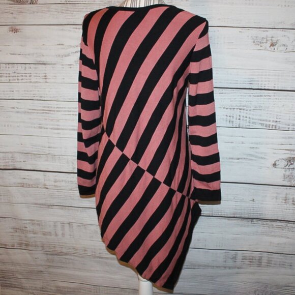 Alfani Womens Stripe Asymmetrical-Hem Tunic Sweater Black and Pink Size Medium - Picture 5 of 6